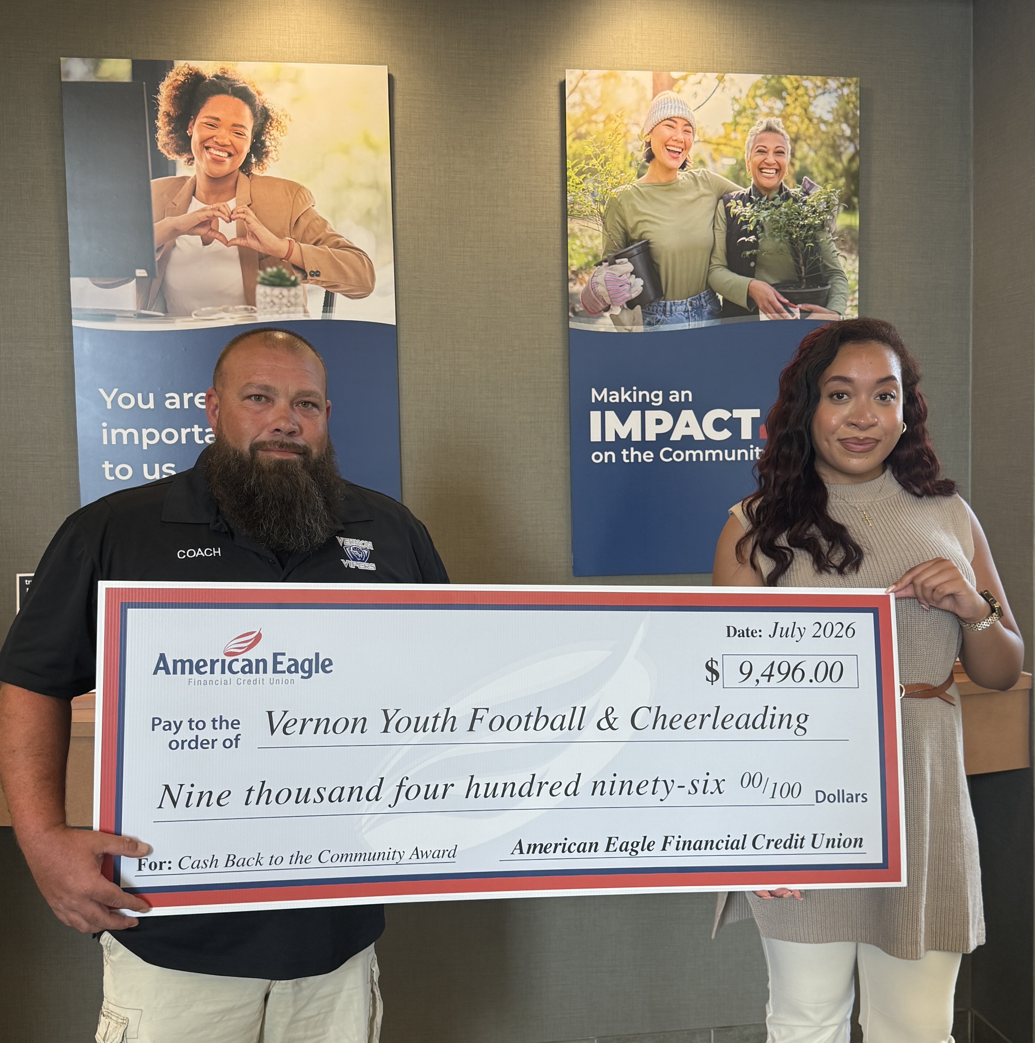 Vernon Football and Cheerleading Check Presentation
